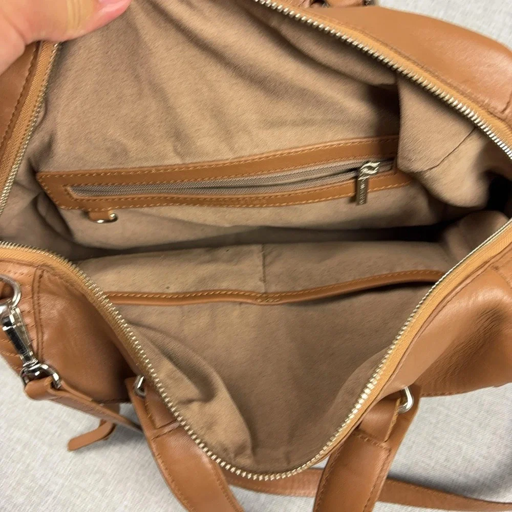 Lancaster Satchel Bag Womens Medium Brown Leather Top Handle Crossbody Zip